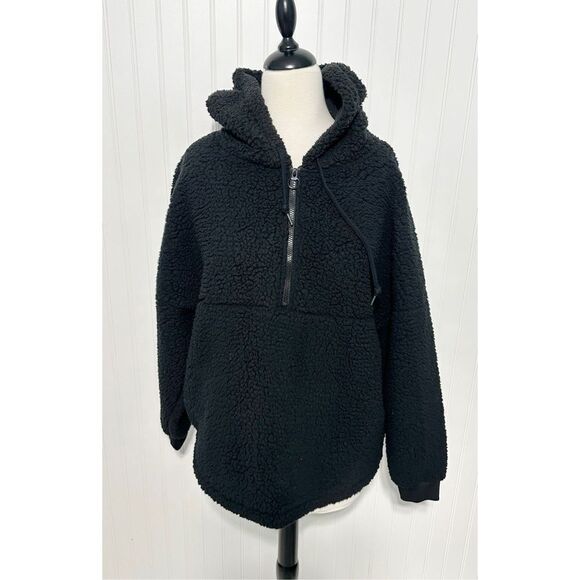 Victoria’s Secret Pink Women's Half Zip Pullover Sherpa Hoodie Black Size Medium - Picture 12 of 12